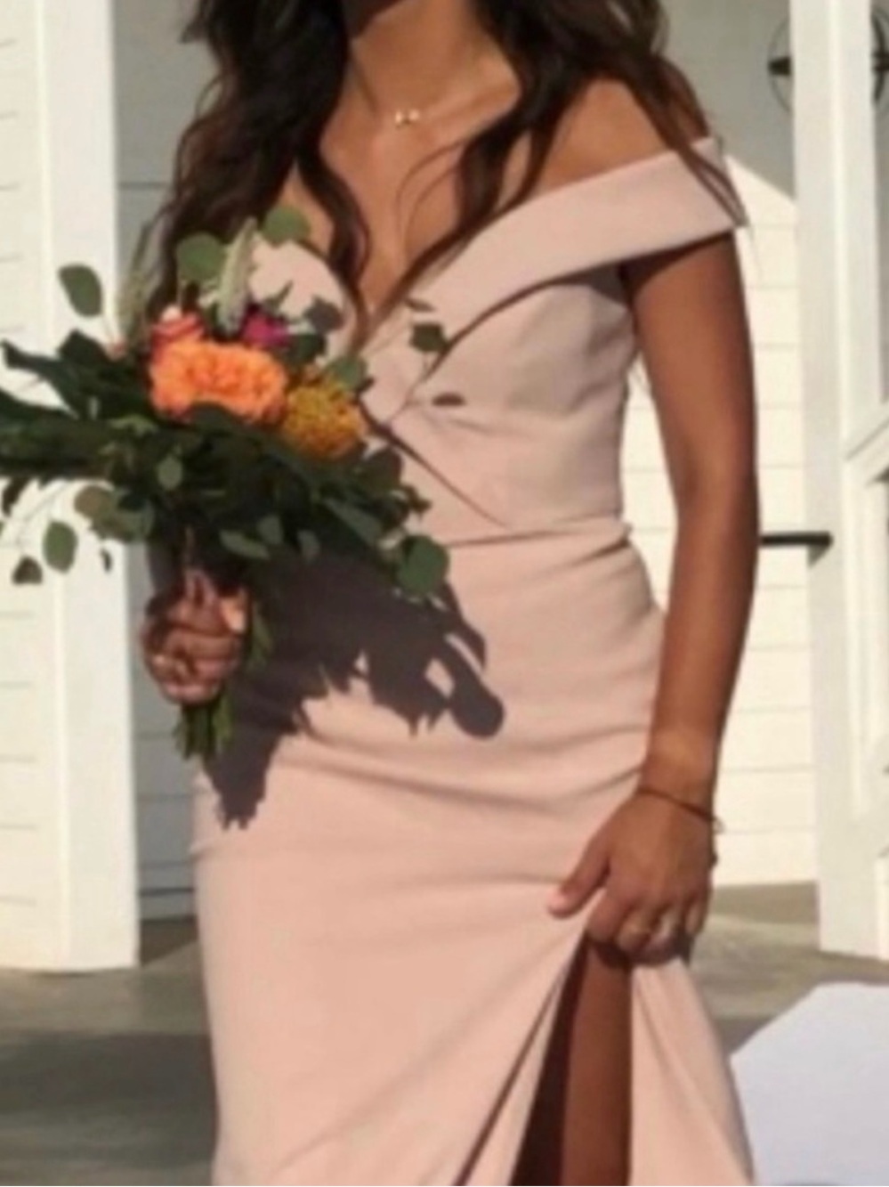 Special Occassion Bridesmaid Formal Maxi Dress Off the Shoulder Blush s 6
